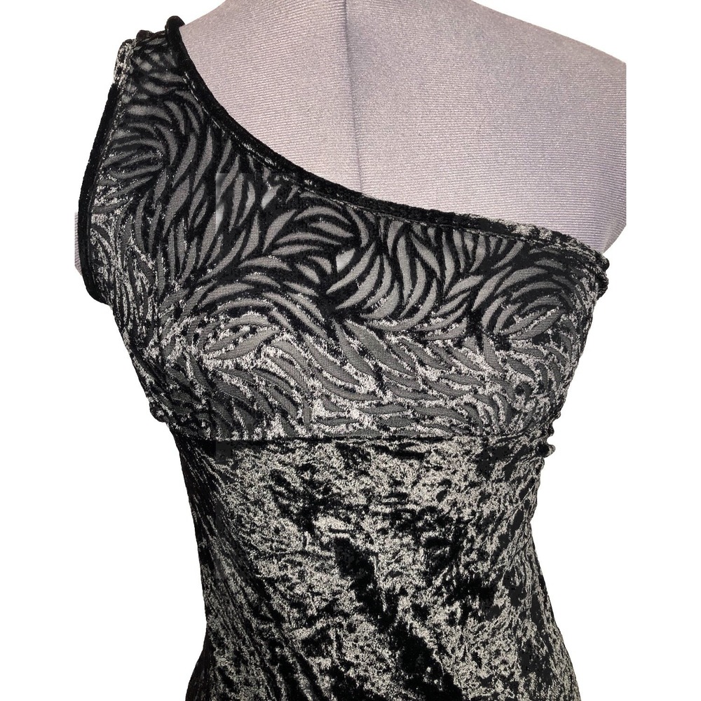 Vtg 90s whimsygoth‎ Witchcore Black Sheer One Shoulder Gown dress Monroe M - Picture 3 of 10